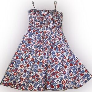 Ann Taylor A Line Fit and Flare Spaghetti Strap Floral Dress Red Blue White 2